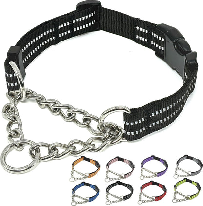 Martingale Dog Collars, Reflective Nylon Collar with Stainless Steel Chain, Adjustable Walking Training Dog Collars with Quick Release Buckle, Suitable for Small Medium Large Dogs(Gray,L) - Image 12