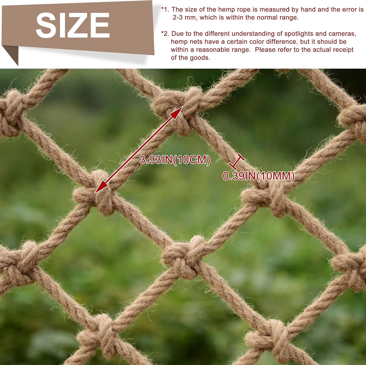 Close up of 10mm jute rope and 10cm mesh construction