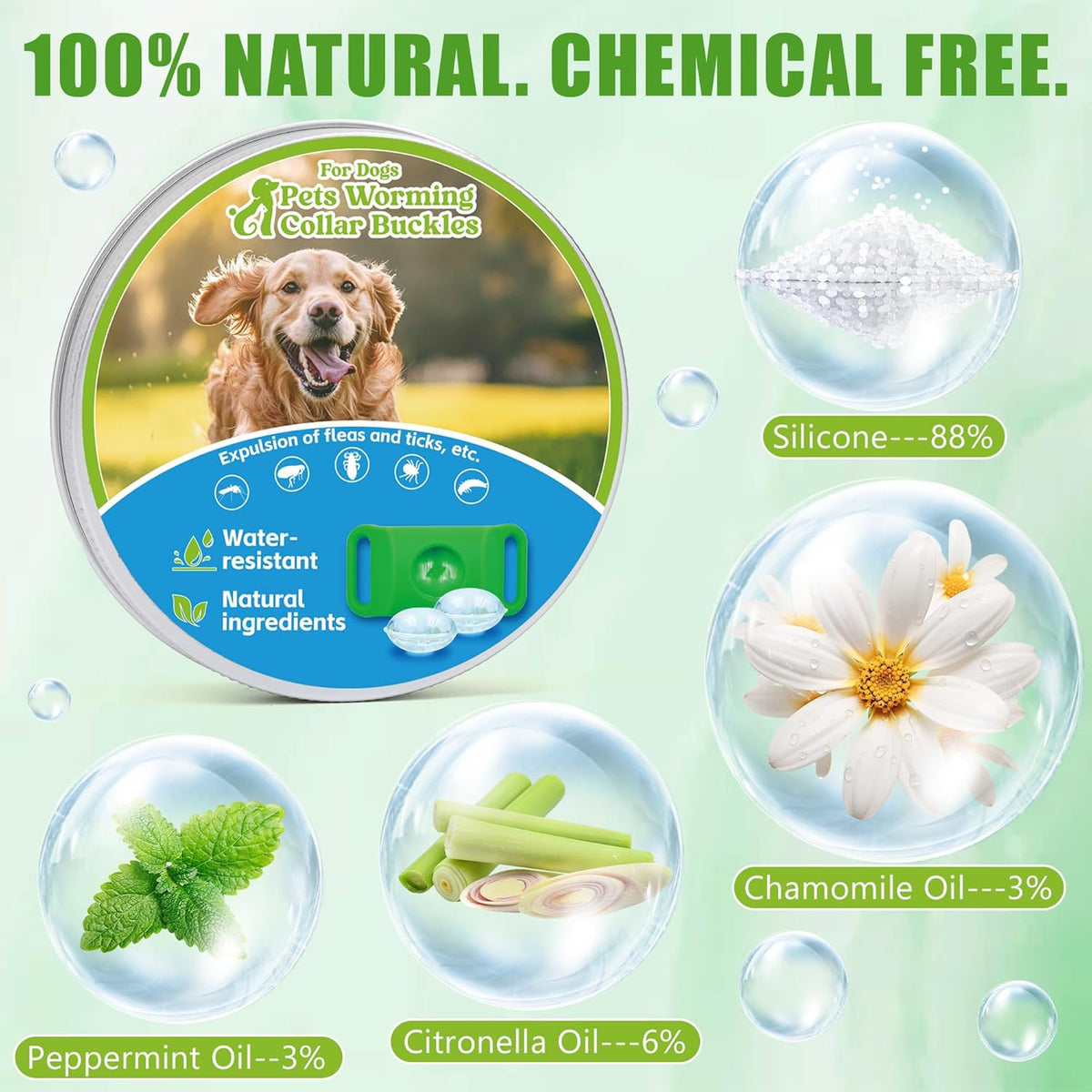 Trihood waterproof pet collar pendant showing green silicone holder design