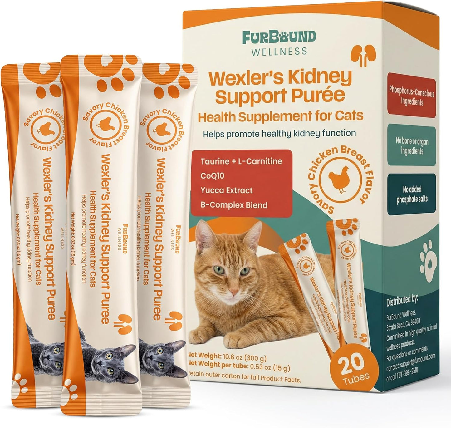 Wellness Kidney Support Pure for Cats - Renal Cat Health Supplement with Taurine, L-Carnitine, CoQ10, B-Complex, Yucca - Phosphorus-Conscious with Savory Chicken Breast Flavor - 10 Tubes - Image 10