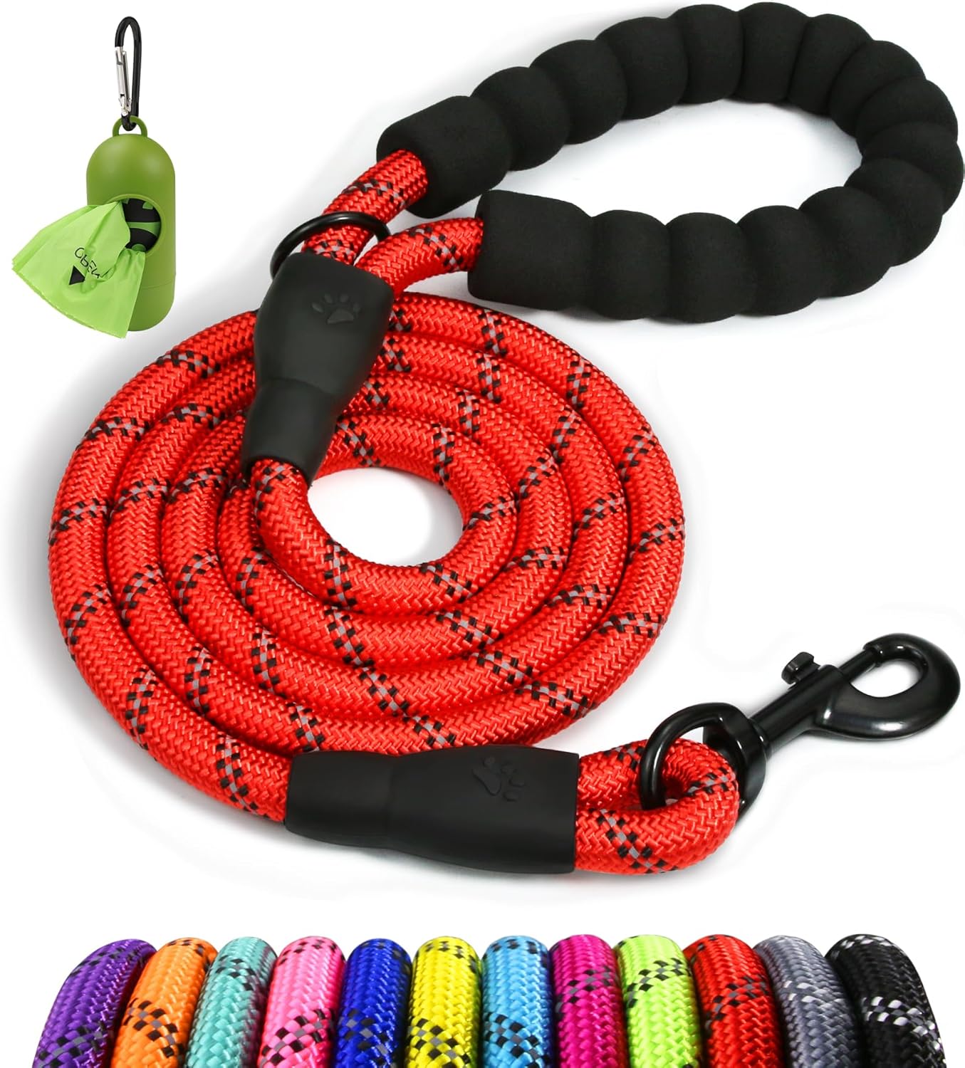 Taglory Rope Dog Leash 6 FT with Comfortable Padded Handle, Highly Reflective Threads Leash and Anti-Tangle Clip for Walking Medium Large Dogs, 1/2 inch, Black - Image 15