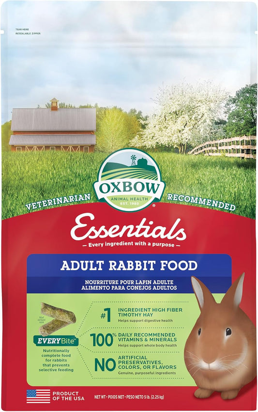 Oxbow Essentials Adult Rabbit Food front view of five pound bag
