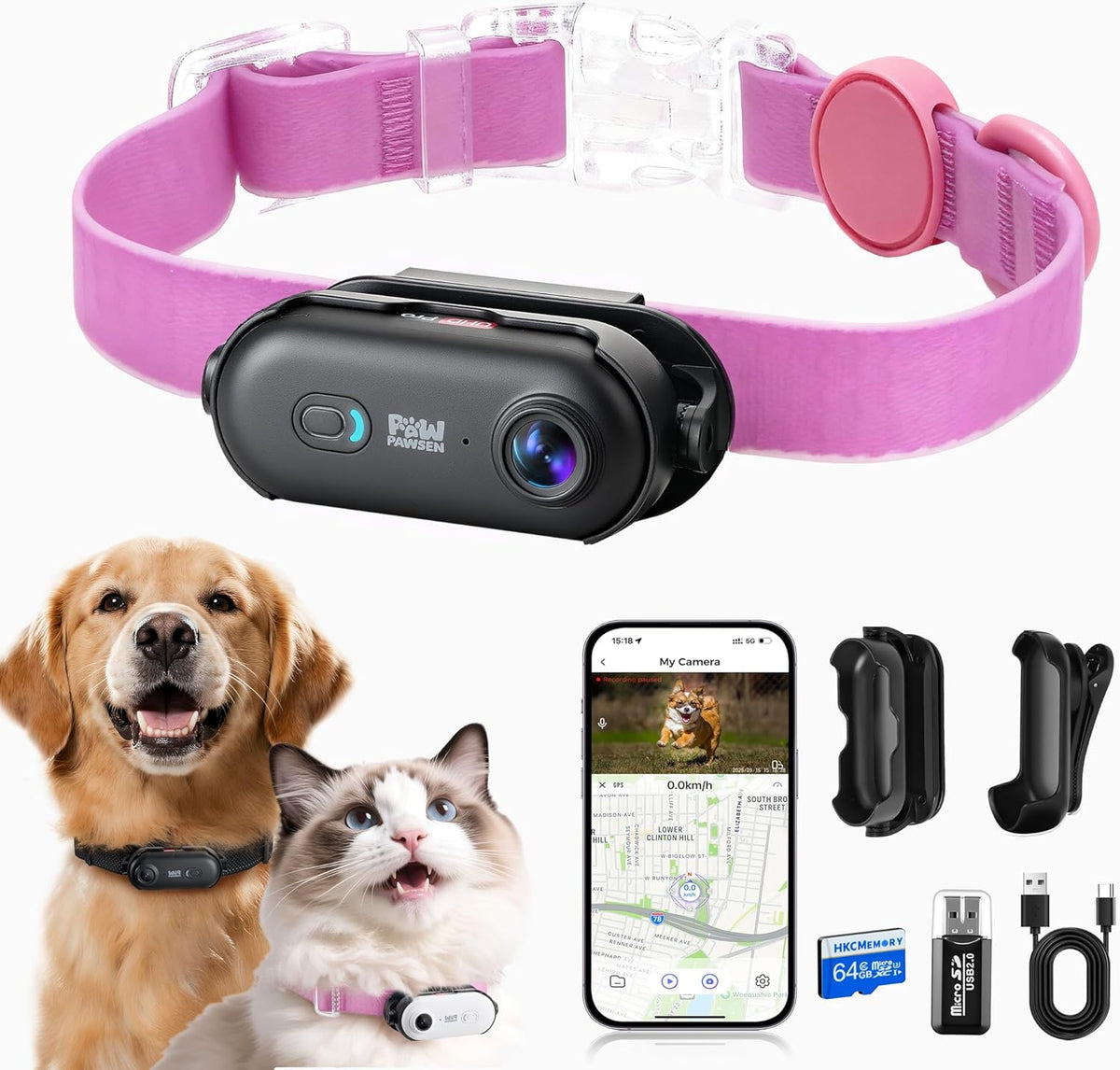4K UHD Dog& Cat Pet Camera Collar, Video Recorder with Phone App View, Outdoor & Indoor POV Action Cam for Small and Medium-Size Dogs(Black - Pink Waterproof Collar - M, 128g) - Image 13
