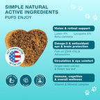 Clear Vision dog eye treats displaying key ingredients like lutein lycopene and carrot