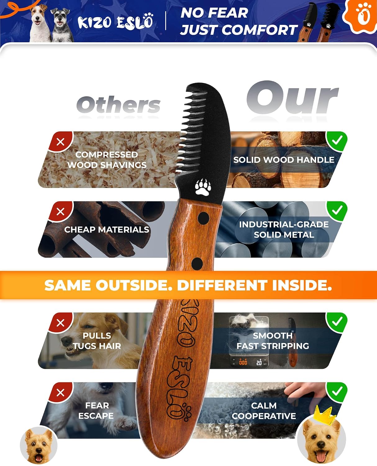 Groomer using the Kizo Eslo hand stripping knife on a wire haired terrier breed.