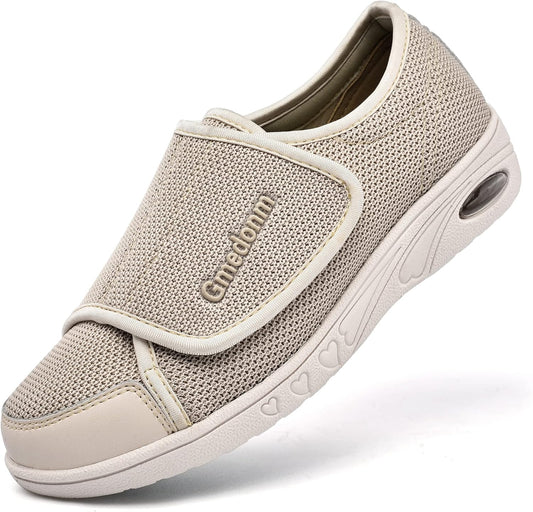 Gmedonm women's wide diabetic shoes front view adjustable strap