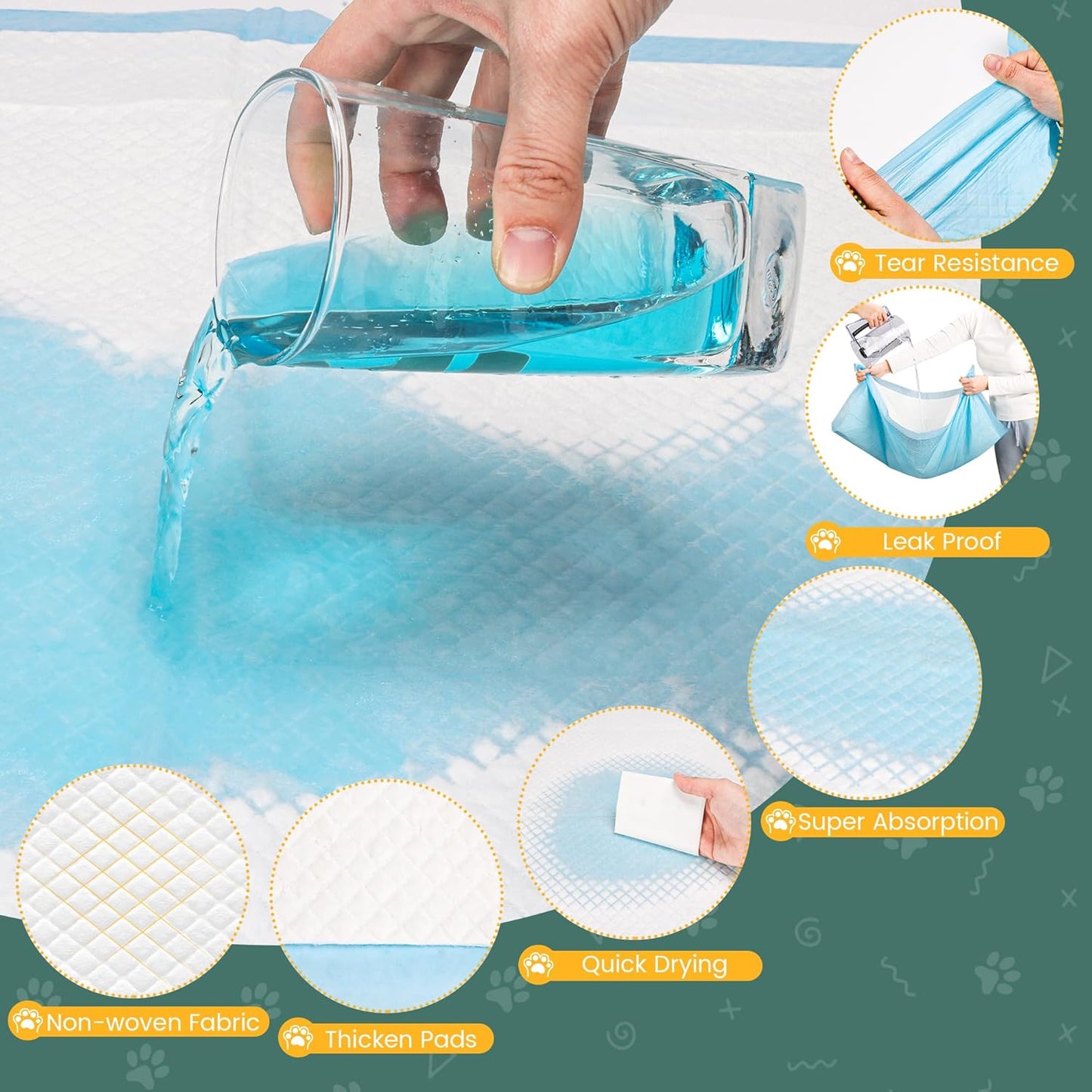 Super absorbent polymer core action transforming urine into dry gel inside the pet pad.