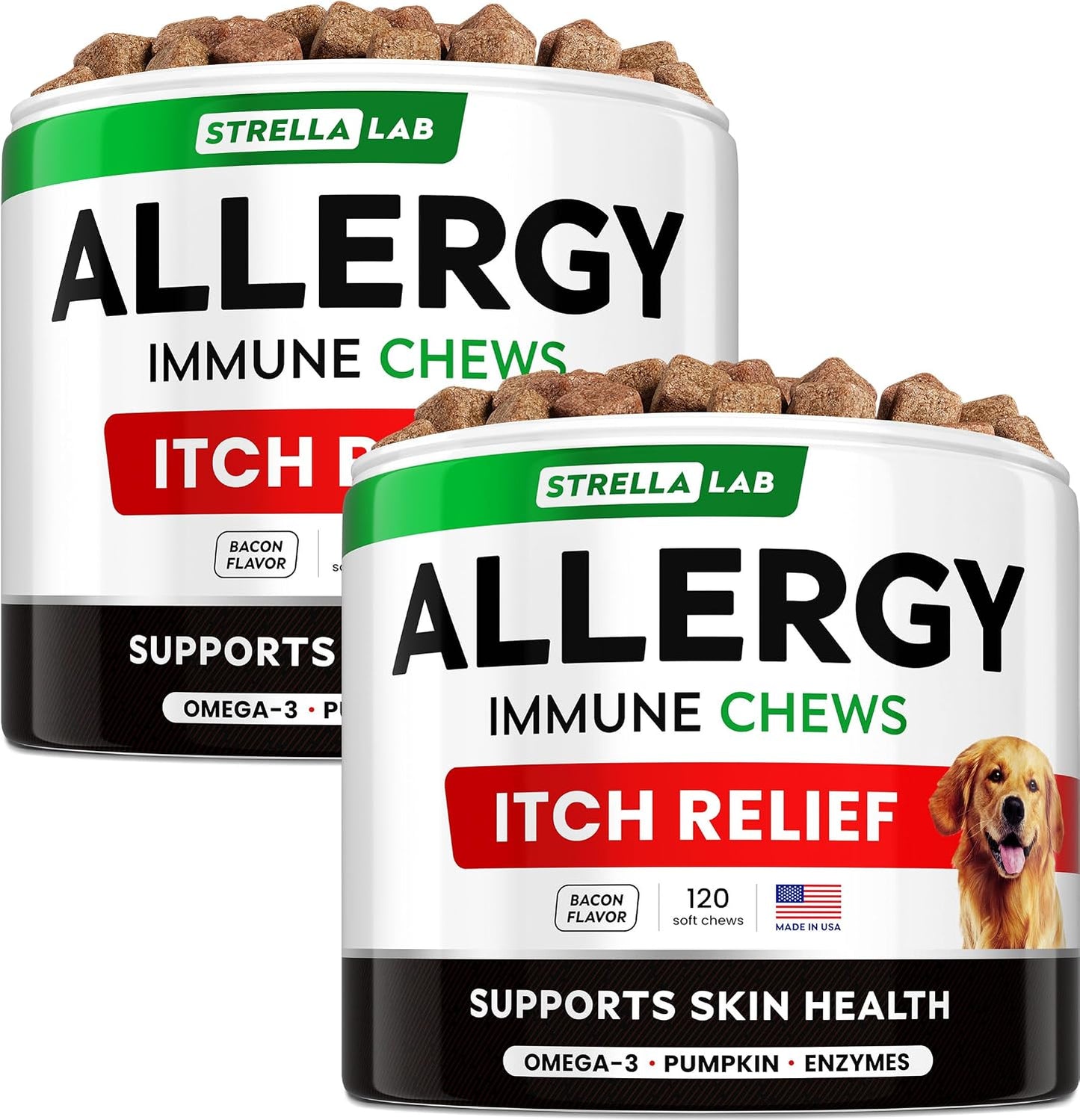 StrellaLab Dog Allergy Relief & Anti Itch Support Chews w/Omega 3: Real Ingredients, Real Taste! Skin & Coat Immune Supplement w/Fish Oil, Pumpkin & Enzymes - Developed by Experts - Made in USA -120Ct - Image 10