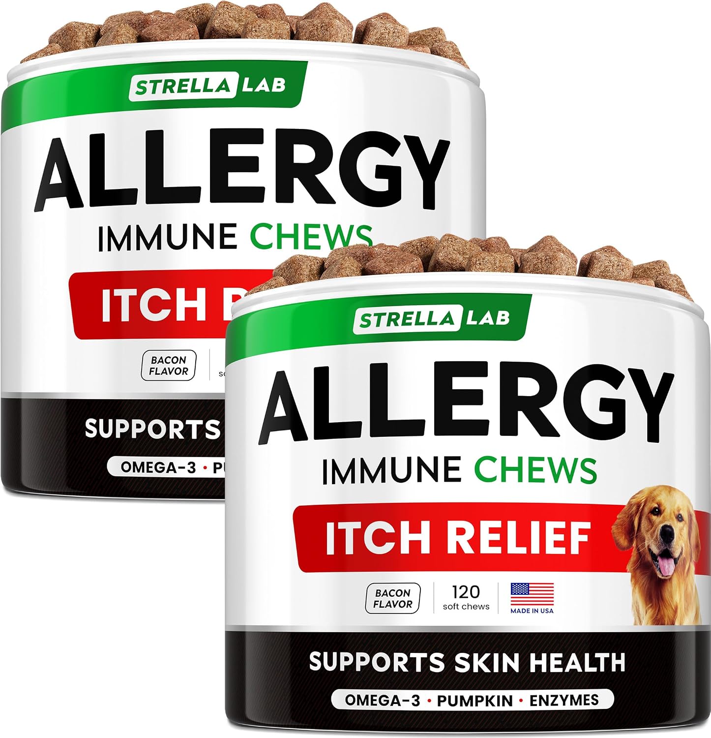 StrellaLab Dog Allergy Relief & Anti Itch Support Chews w/Omega 3: Real Ingredients, Real Taste! Skin & Coat Immune Supplement w/Fish Oil, Pumpkin & Enzymes - Developed by Experts - Made in USA -120Ct - Image 10
