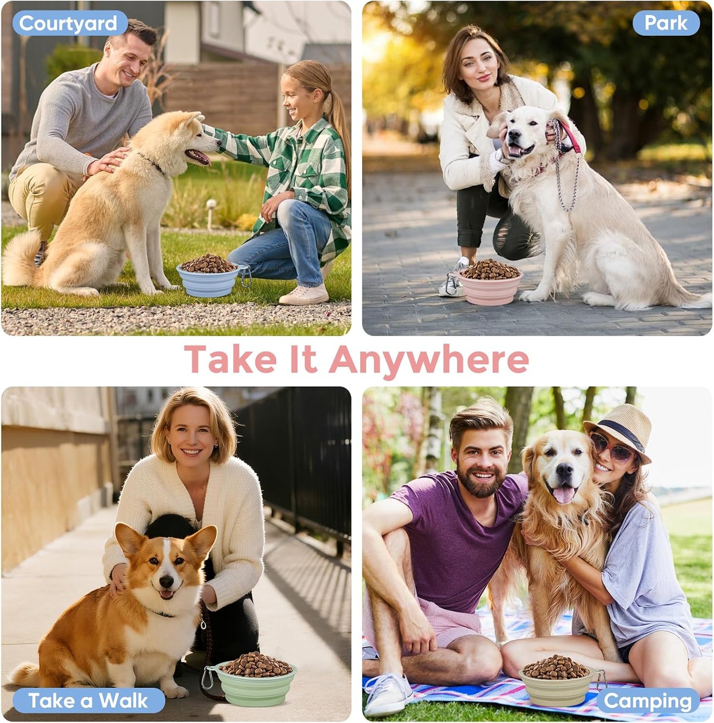 2-Pack Portable Dog Water Bowl for Travel,12OZ Food-Grade Silicone Collapsible Pet Feeding Bowl with Detachable Hook BPA Free, Leak-Proof for Small Medium Dog Cat Hiking Camping Walking and Car Rides - Image 9