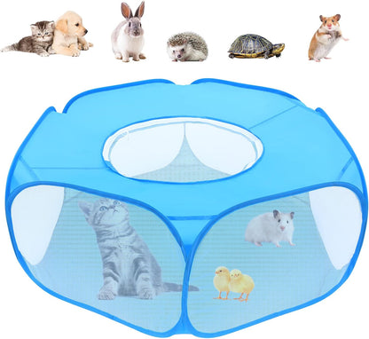 Small Animal Playpens with Top Cover, Foldable Breathable Small Pets Cage Tent Outdoor Indoor Portable Play Pen for Guinea Pig Hedgehog Hamster Cat Rabbit Bunny Puppy Ferret Rat Chicks (Blue) - Image 1