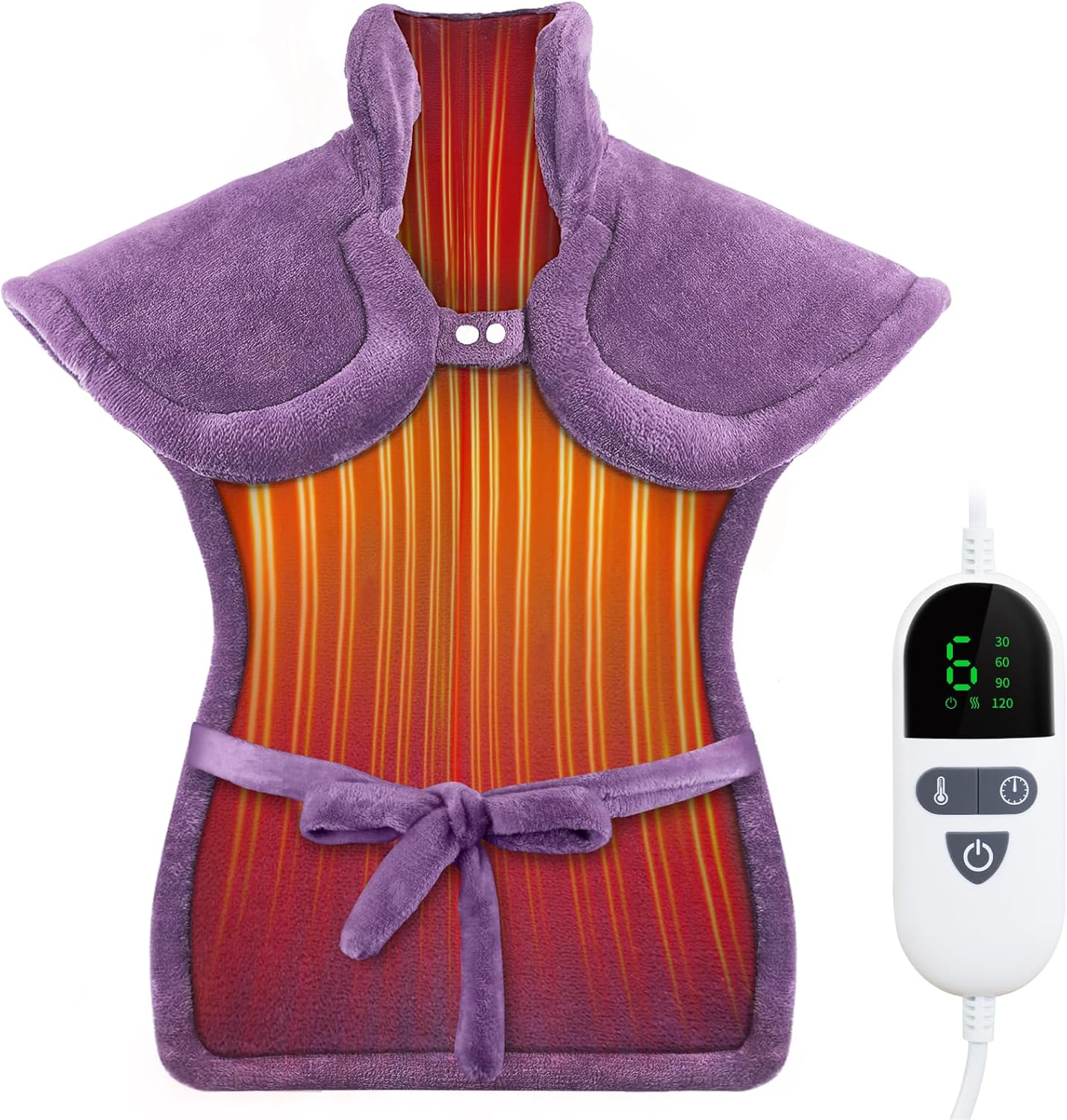LANVA electric heating pad for neck and shoulders front view in purple plush fabric