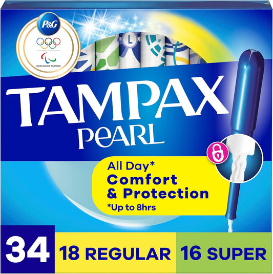 Tampax Pearl Tampons Multipack front view showing 34 count box