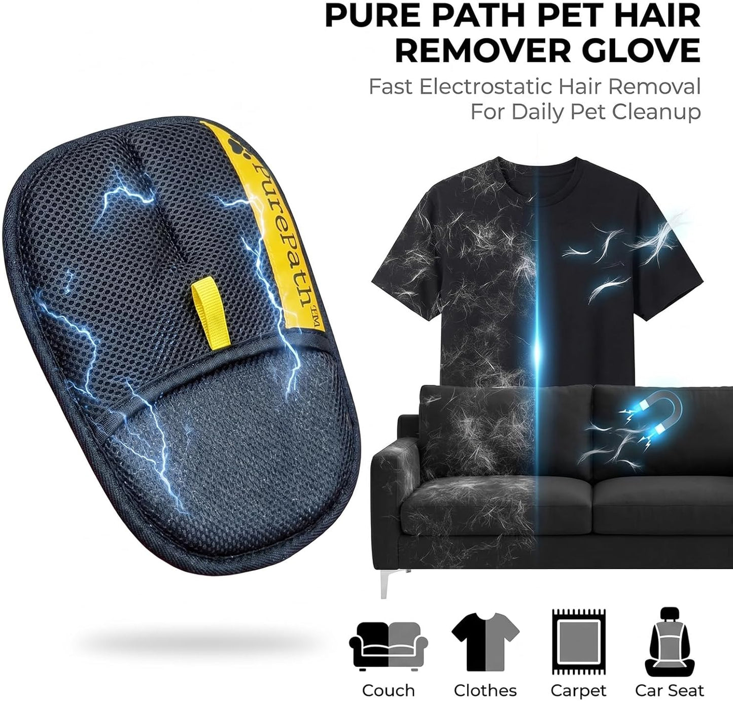 Washable electrostatic pet hair catcher glove for clothing