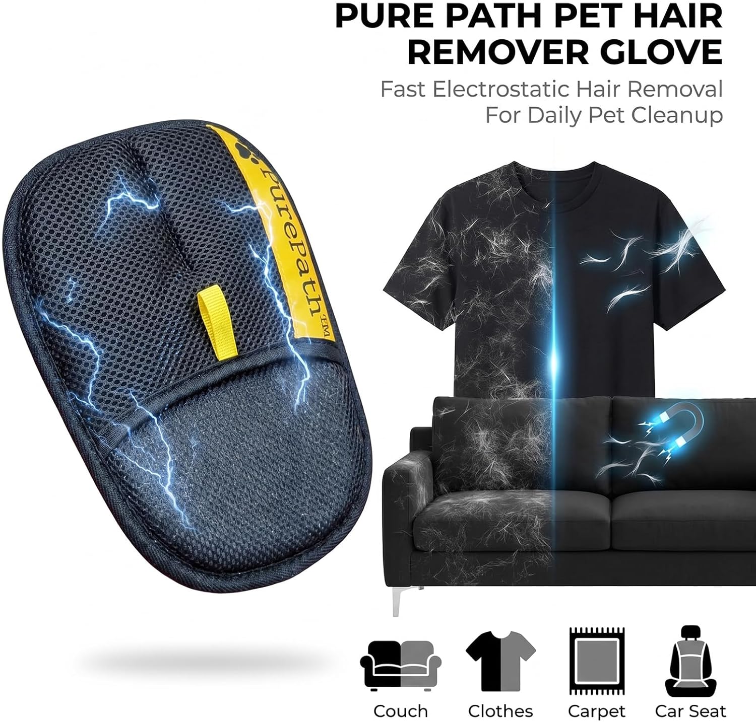 Washable electrostatic pet hair catcher glove for clothing