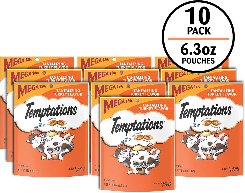 Ten pack of Temptations 6.3 Ounce turkey flavor cat snacks