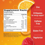 Nutritional information and ingredient details on gummy bottle