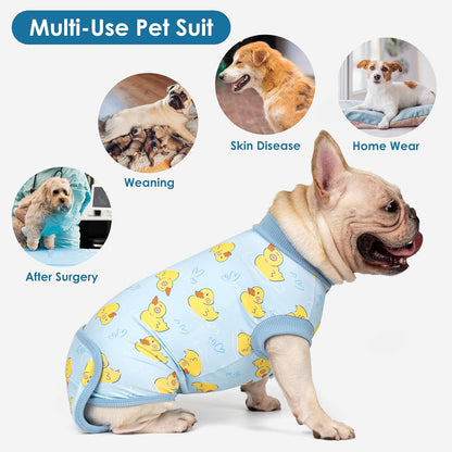 Cyeollo dog bodysuit alternative to plastic cone showing full abdominal coverage on a medium dog