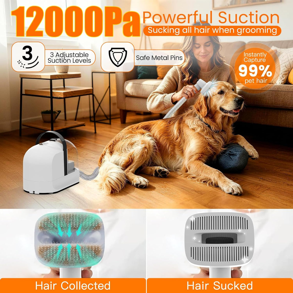 Electric pet hair clipper attachment with adjustable guard combs.