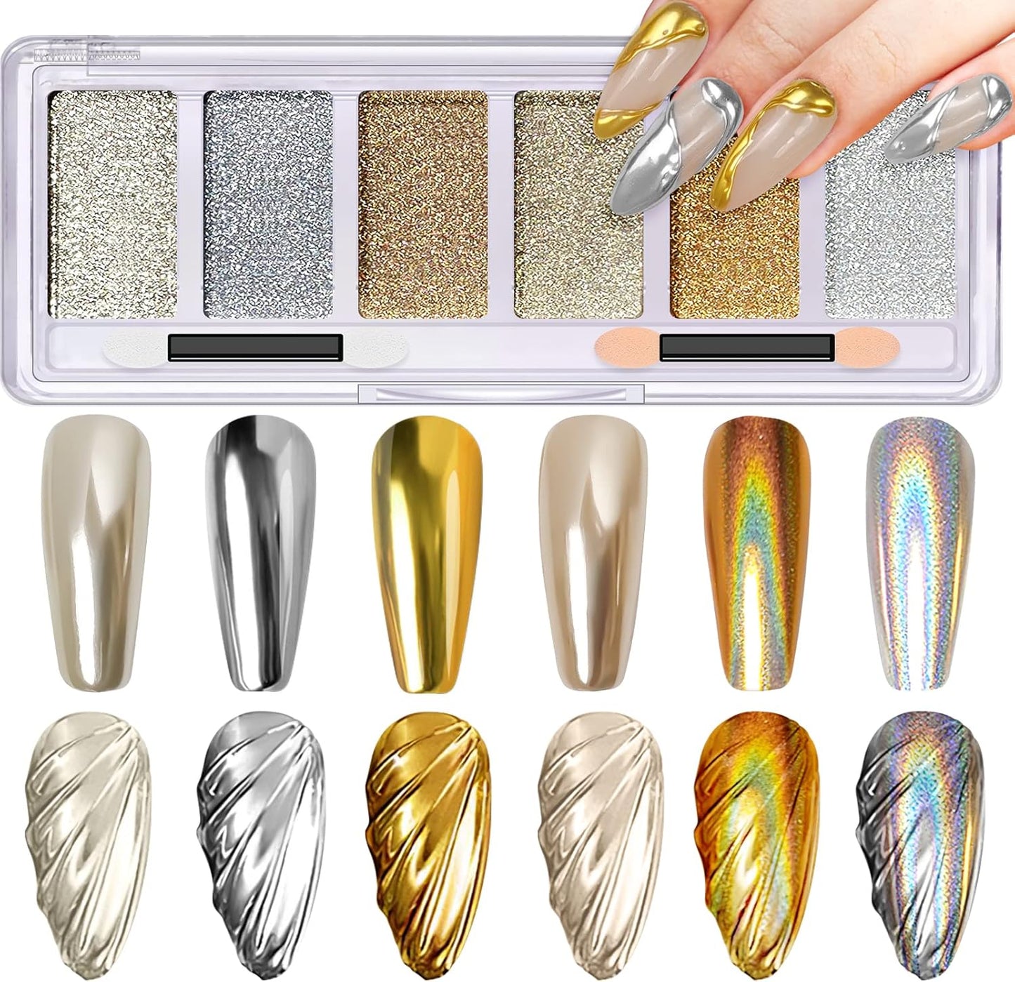 Drmode 6 Color Solid Chrome Nail Powder Palette front view