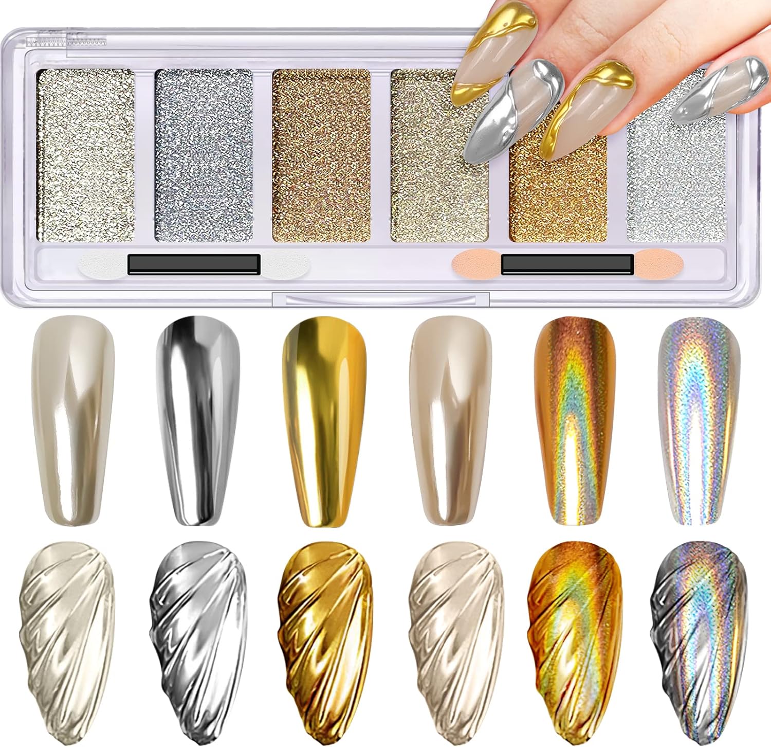 Drmode 6 Color Solid Chrome Nail Powder Palette front view