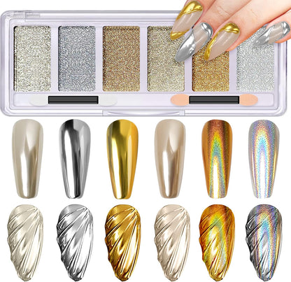 Drmode 6 Color Solid Chrome Nail Powder Palette front view