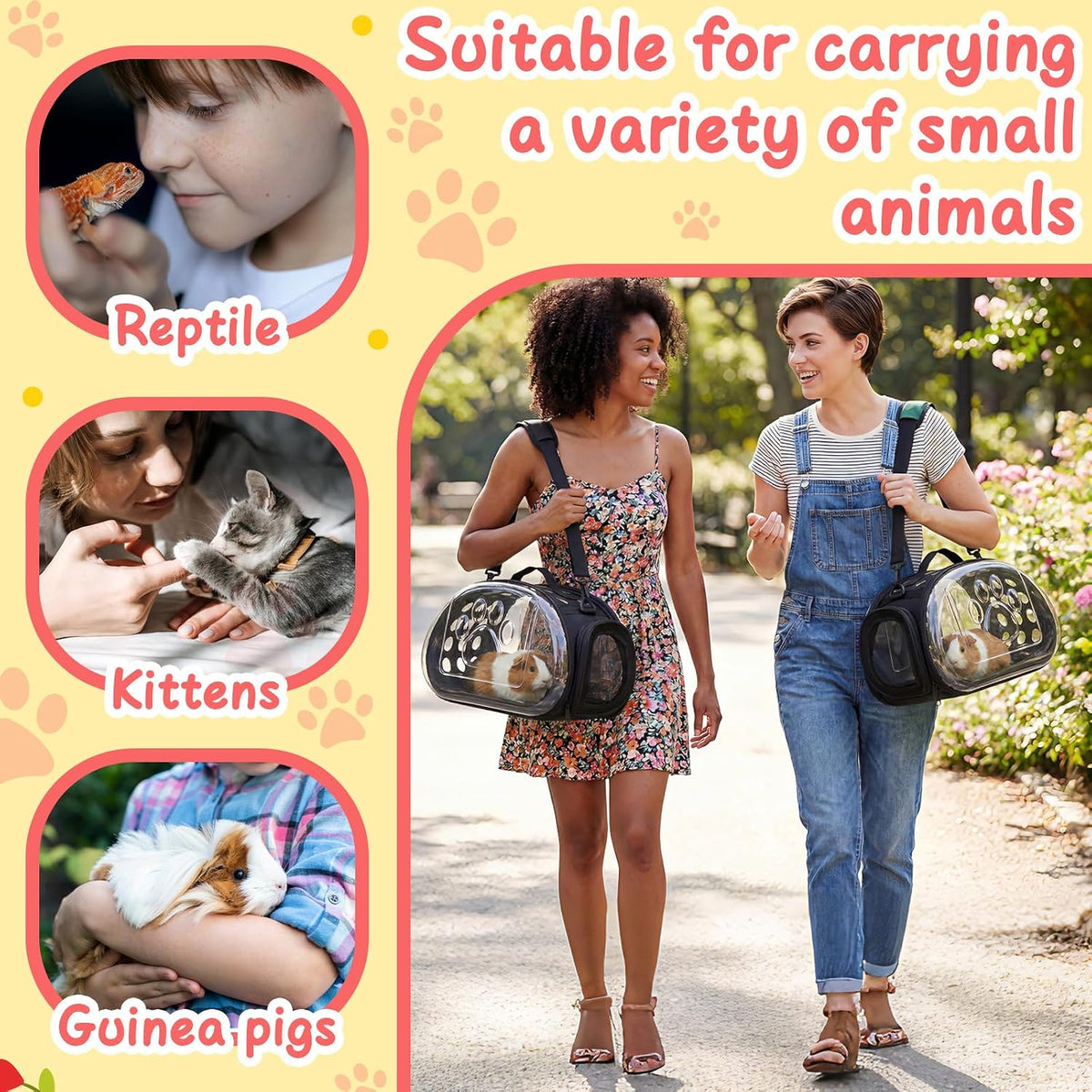 Hsei Small Pet Carrier Bag Portable Small Animal Travel Bag with Clear Side Panel Shoulder Strap for Hamster Chinchilla Rabbit Hedgehog Sugar Bird Lizard - Image 2