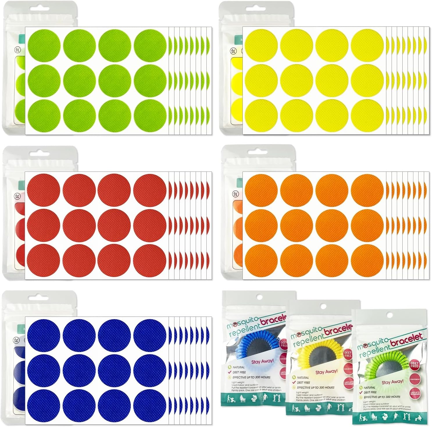 Scentpellent mosquito repellent stickers 300 pieces set with bracelets front view