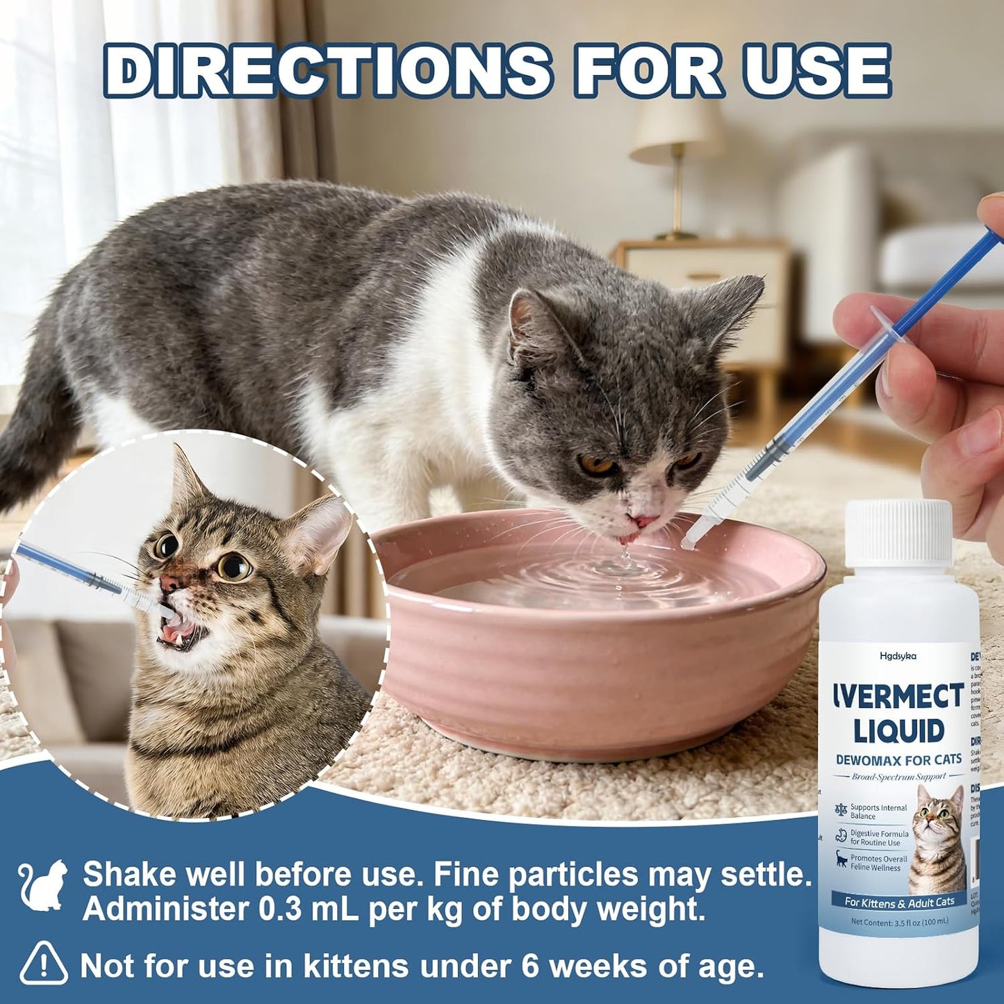 Easy to administer liquid cat wormer presentation with box