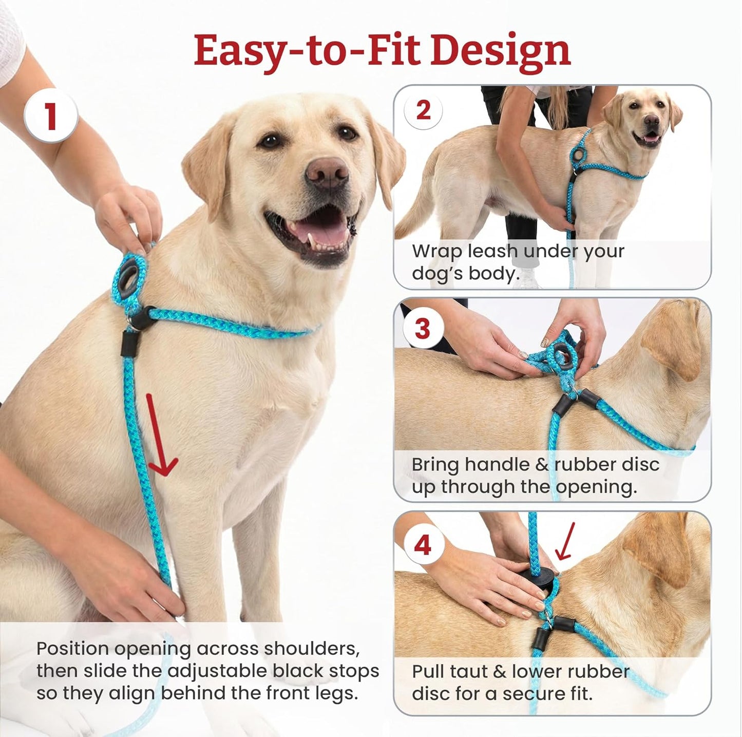 Side view showing harness barrel fit on dog