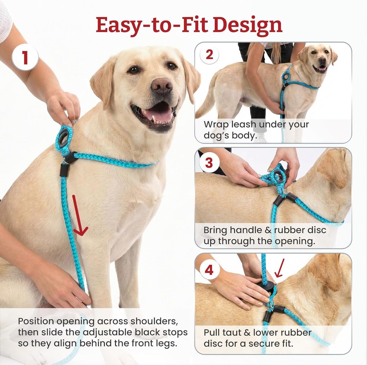 Side view showing harness barrel fit on dog