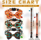 Three distinct Western pattern kitten collars with removable bow ties arranged neatly in a row.