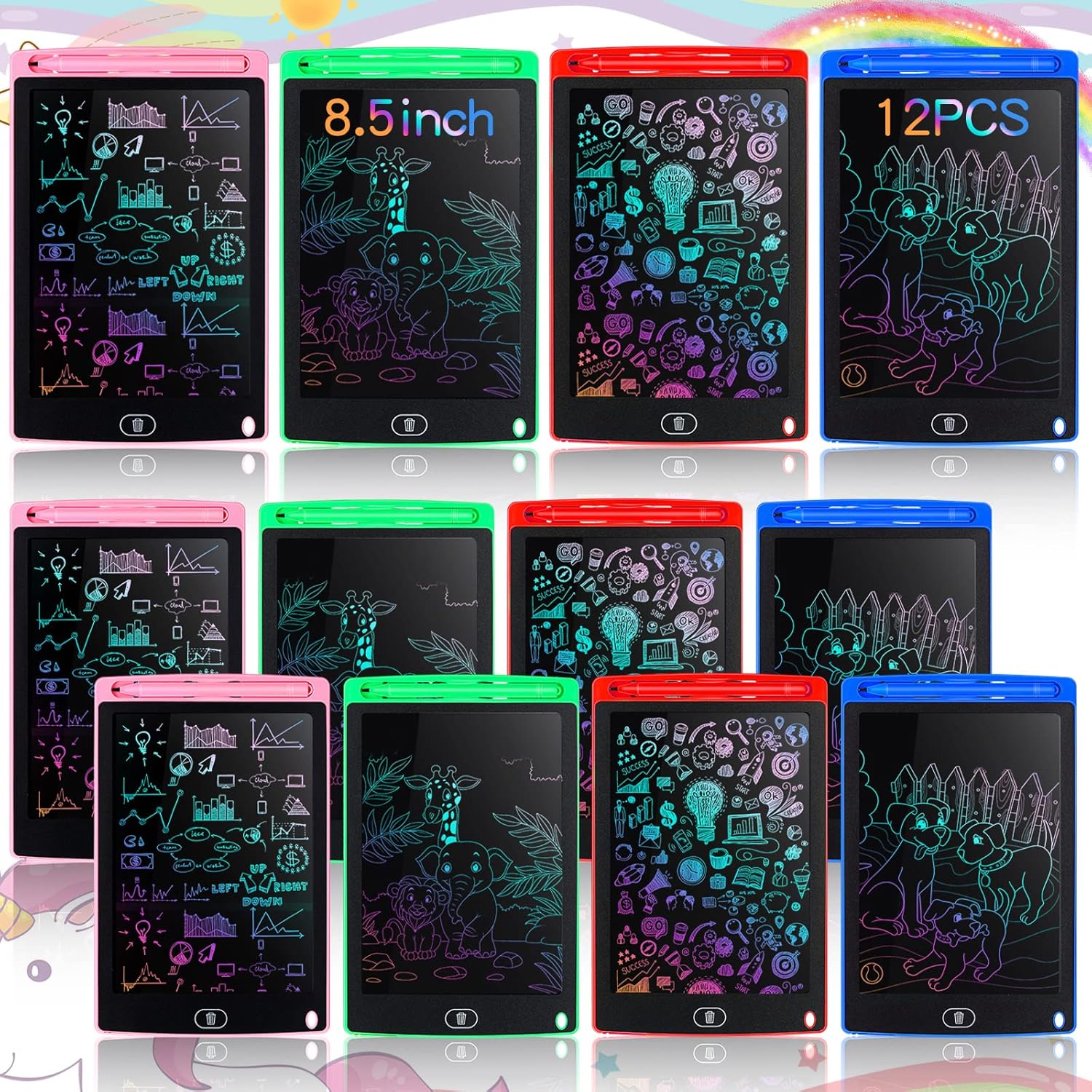 Tinlade 12 pack 8.5 inch LCD writing tablets front view