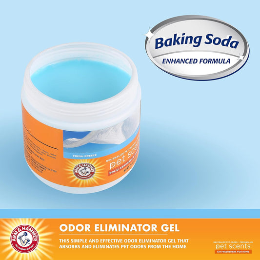 Arm And Hammer solid baking soda gel deodorizer Fresh Breeze scent packaging detailing