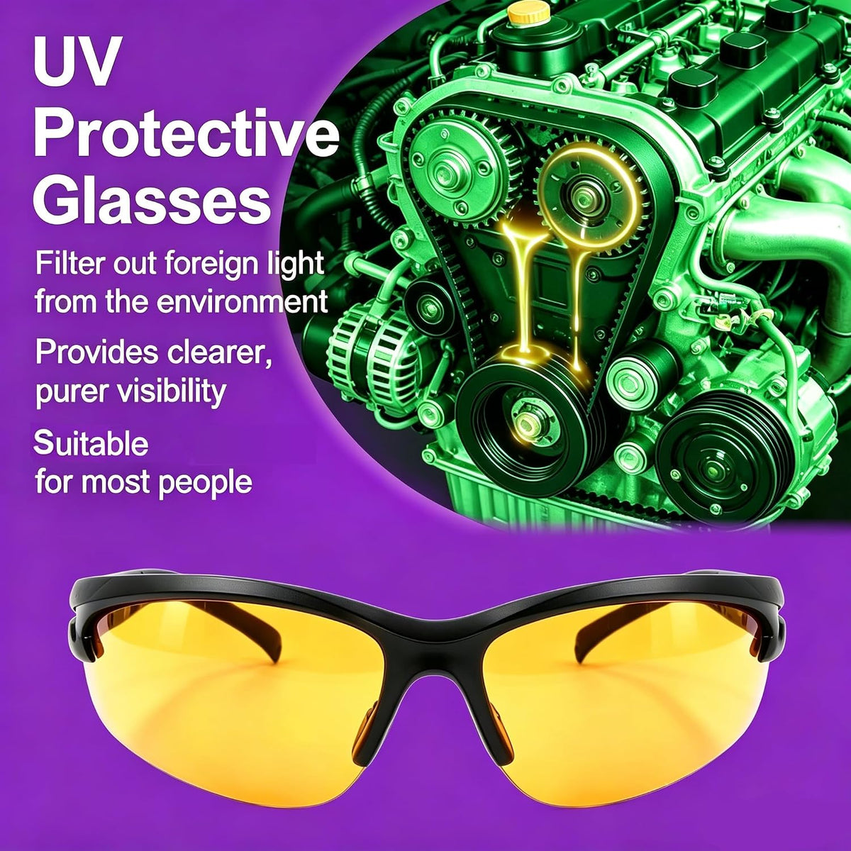 Anygo high power ultraviolet torch package with protective yellow safety glasses