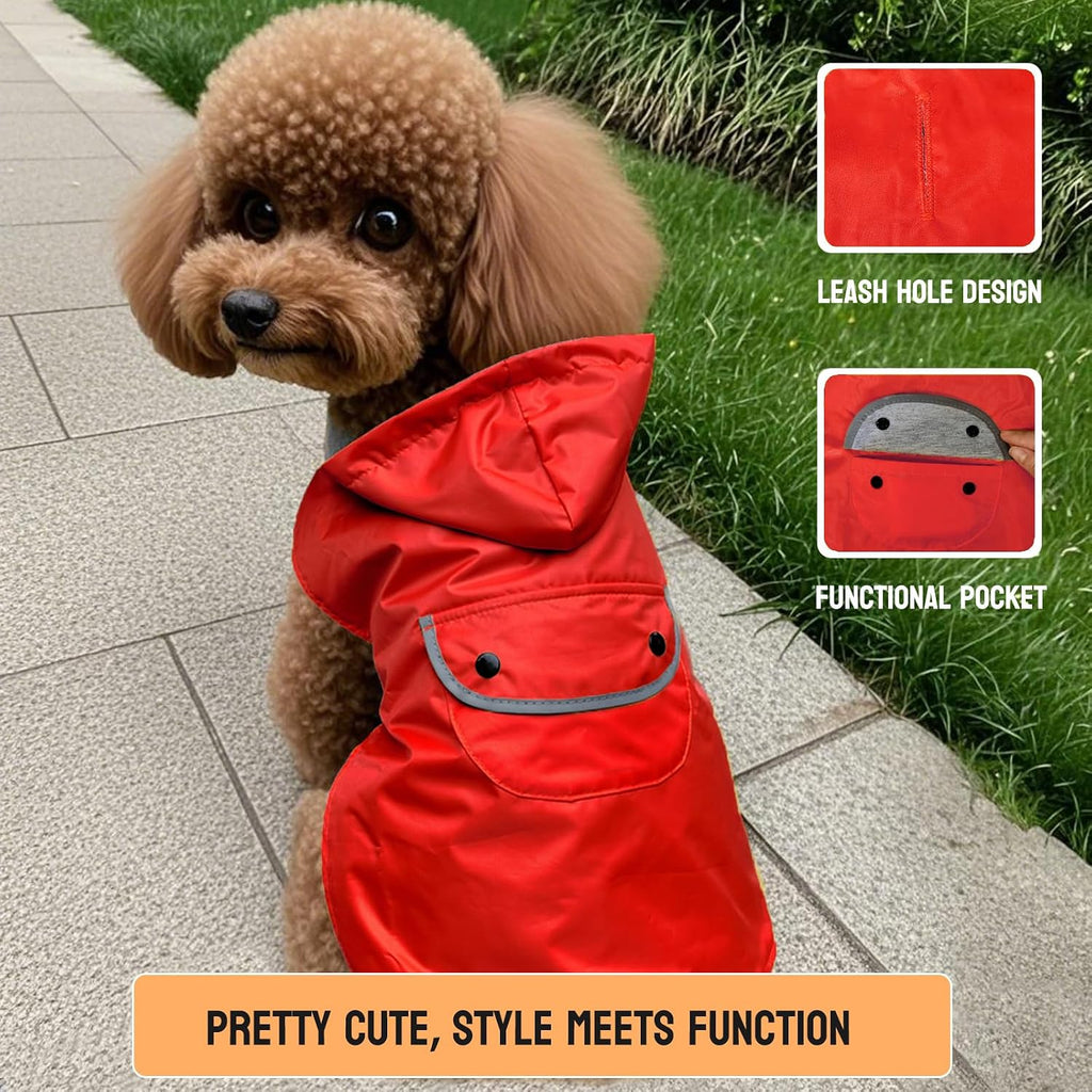 Becnbeau waterproof dog poncho displaying the high-visibility reflective safety pocket