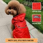 Becnbeau waterproof dog poncho displaying the high-visibility reflective safety pocket