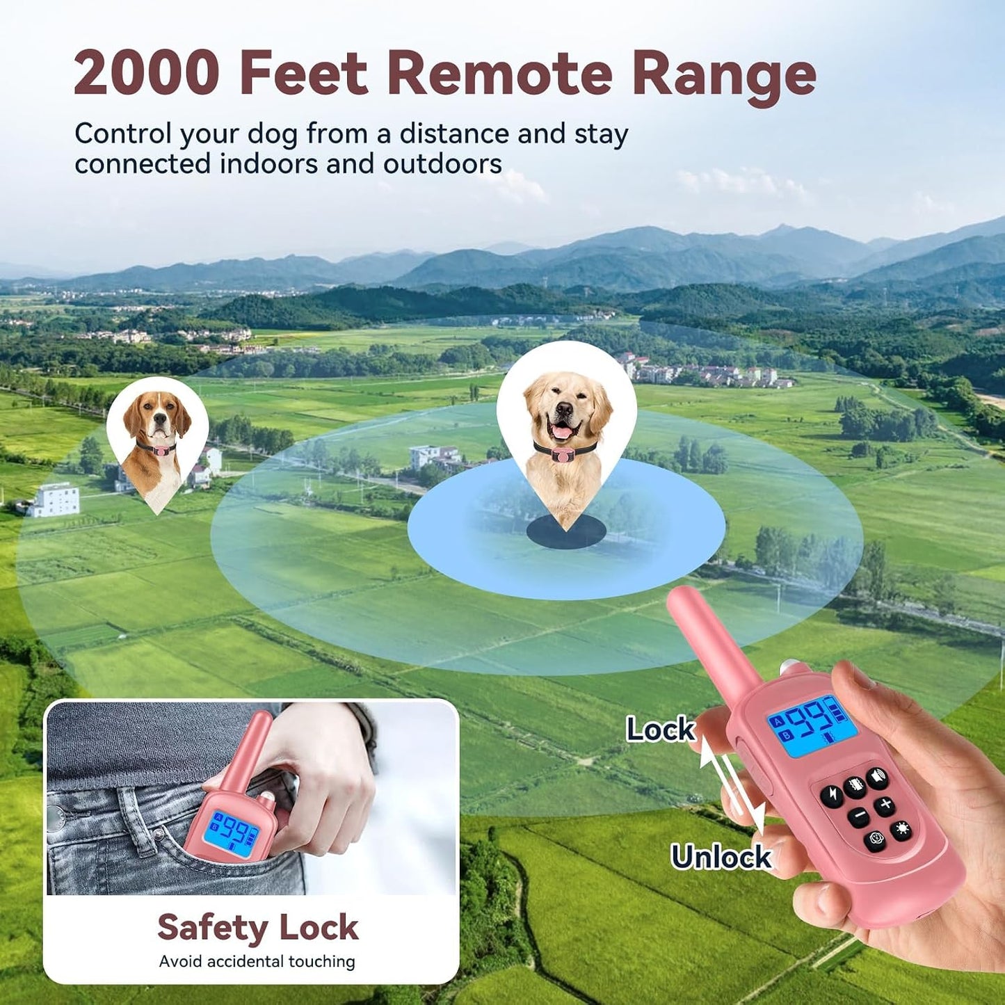 Close up of pink dog training collar remote controls