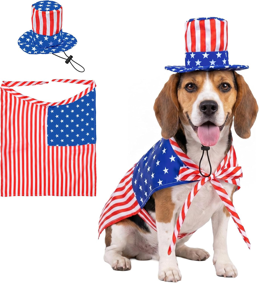 4th of July Dog Costume Pet Stars and Stripes Cape Doggy Uncle Sam Hat for the 250th Anniversary Independence Day American Flag Costume Patriotic Outfit for Small Medium Large Dogs or Cats L - Image 9