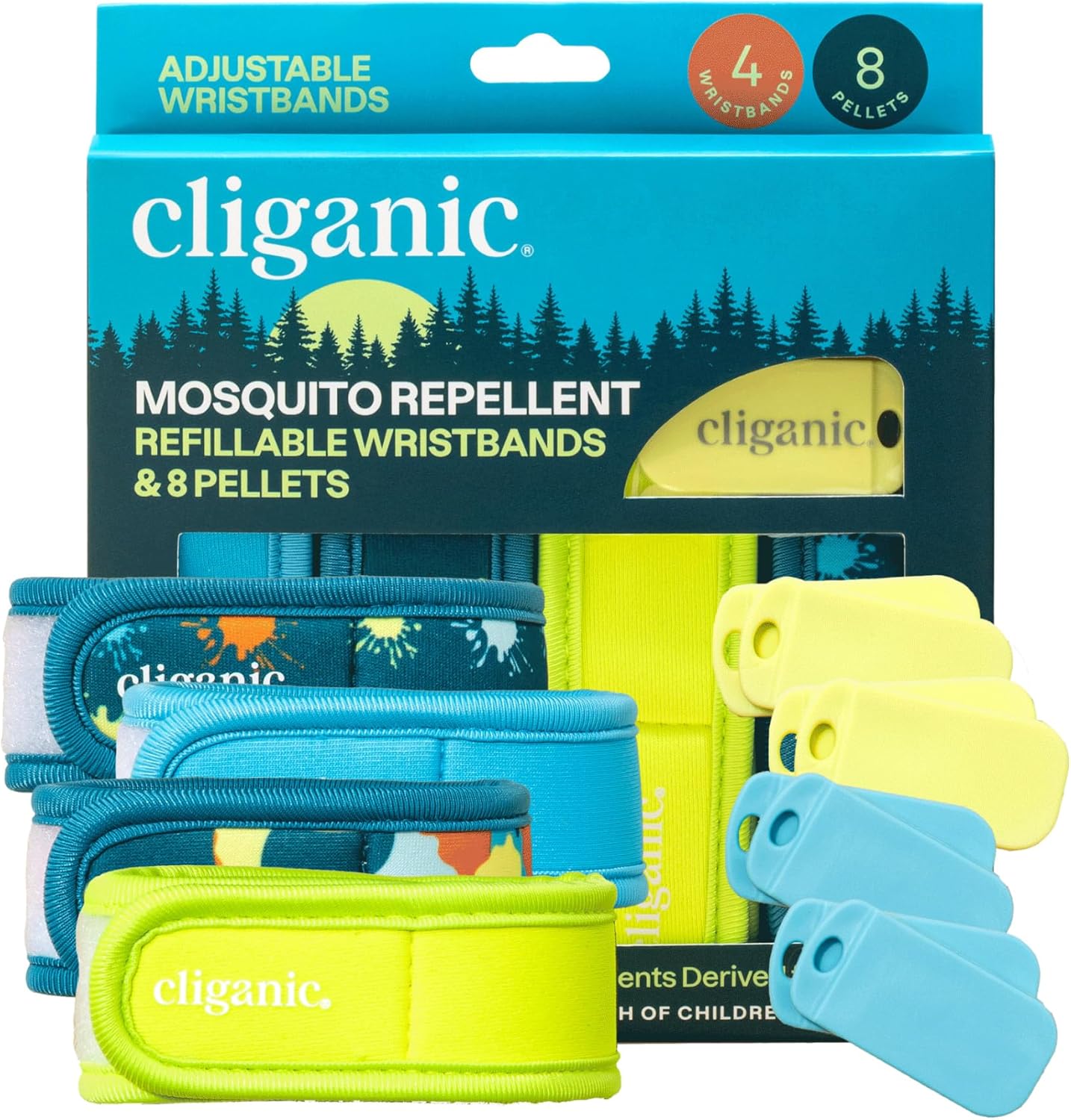 Cliganic Mosquito Repellent Wristbands with 8 Refill Pellets front view