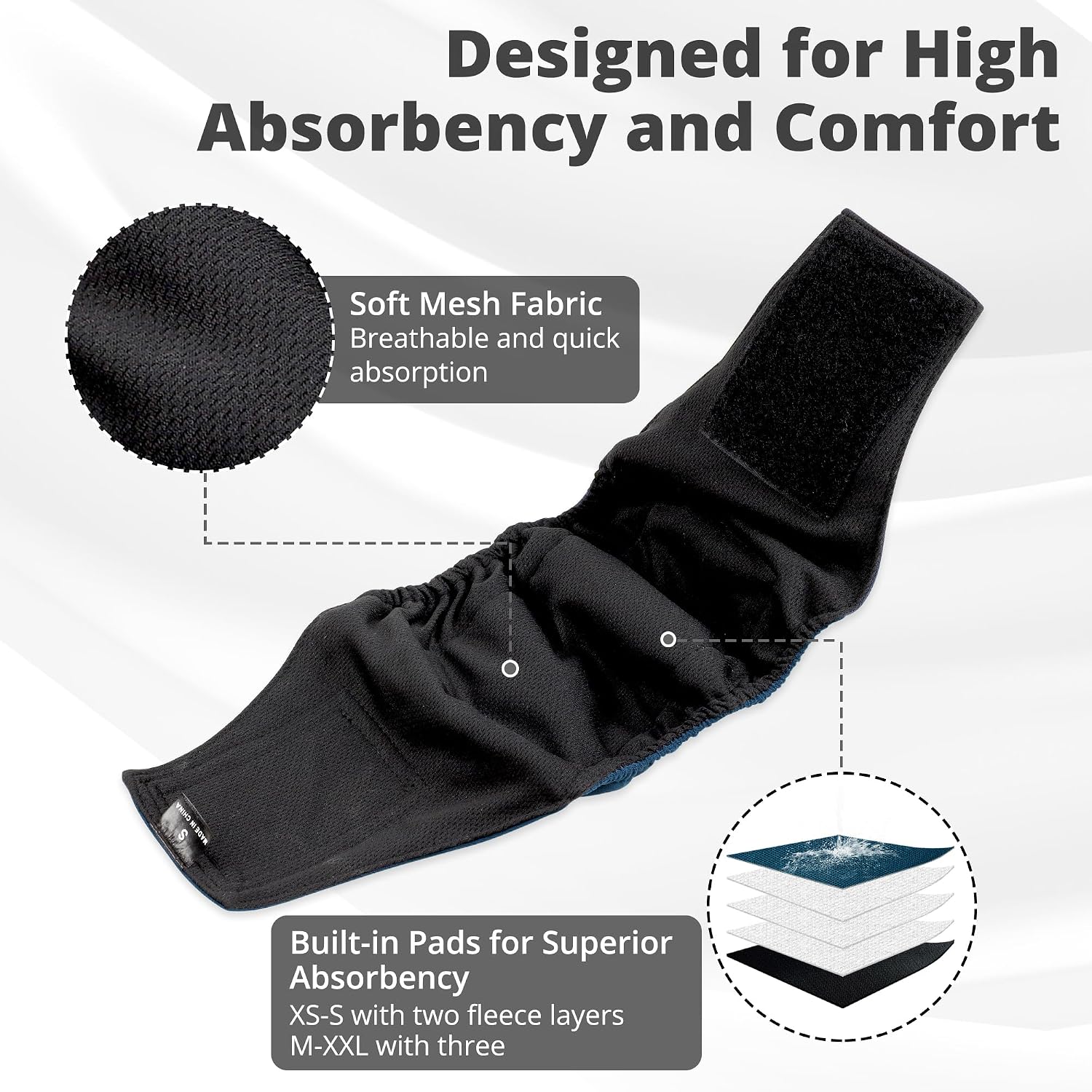 Paw Legend high absorbing male pet wraps grey color displayed flat to show sizing layout