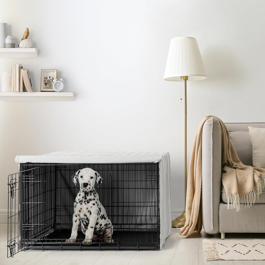 Sweet Jojo Designs grey and beige striped kennel cover side view home decor