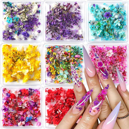 Set of 8 boxes of colorful real natural dried flowers for nail art