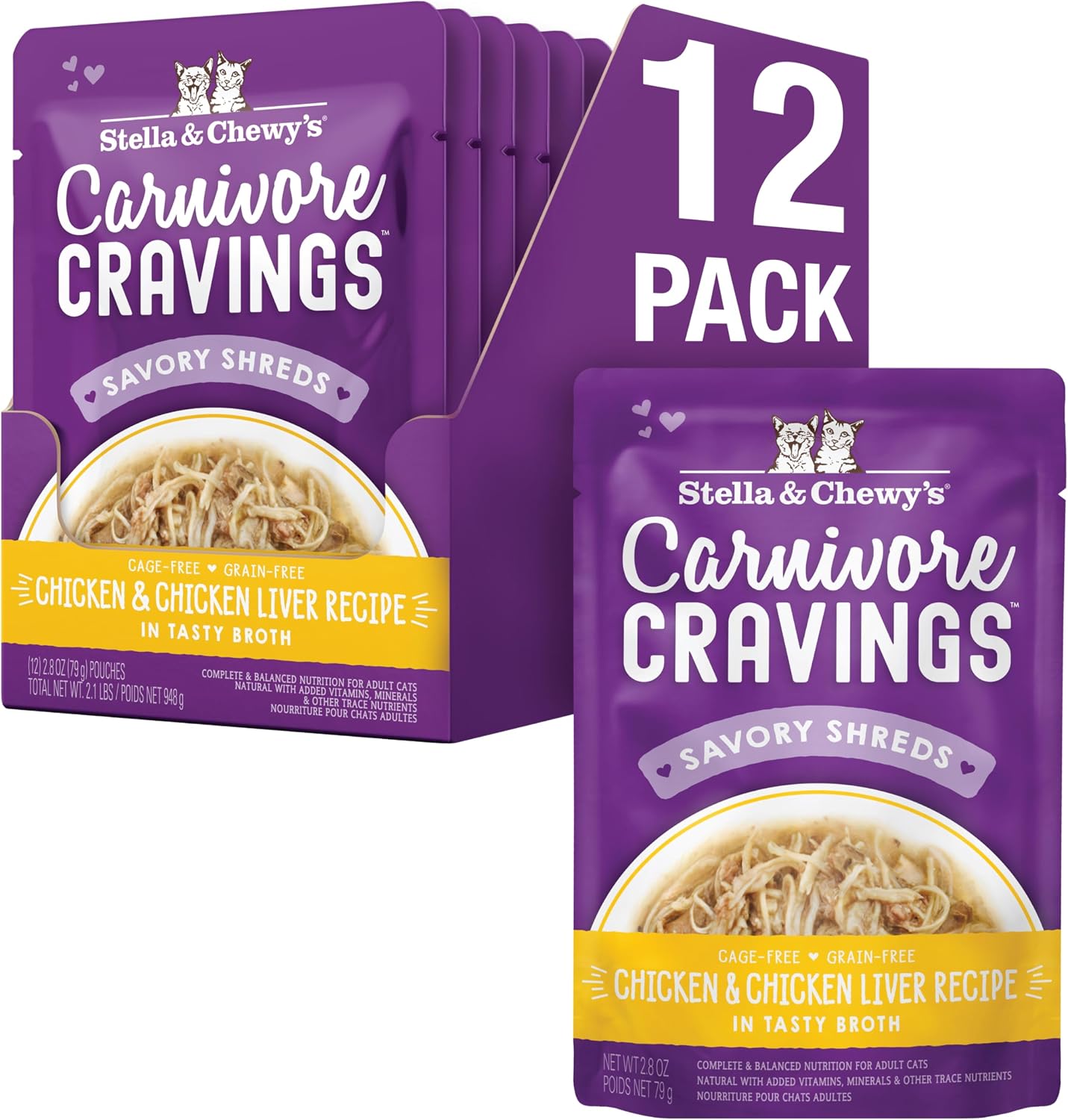 Stella & Chewy's Carnivore Cravings Wet Cat Food - Premium Pouches - Grain Free, High Protein Salmon, Tuna & Mackerel - Perfect For Picky Eaters - Complete Meal or Topper (2.8 oz, 24 Pack) - Image 12