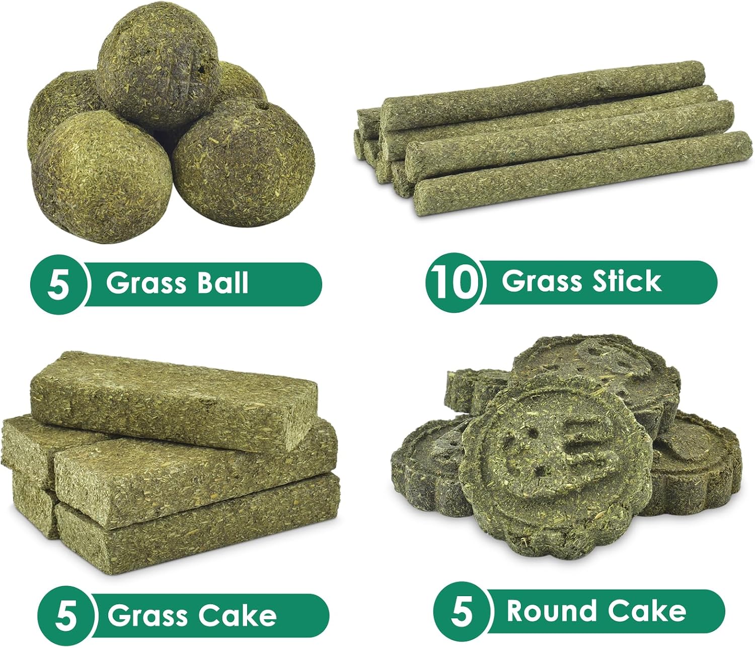 High fiber animal treats by ERKOON showing nutritional details and organic grass content