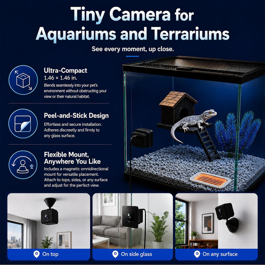 Fowuyeep WiFi camera mounted on glass fish tank
