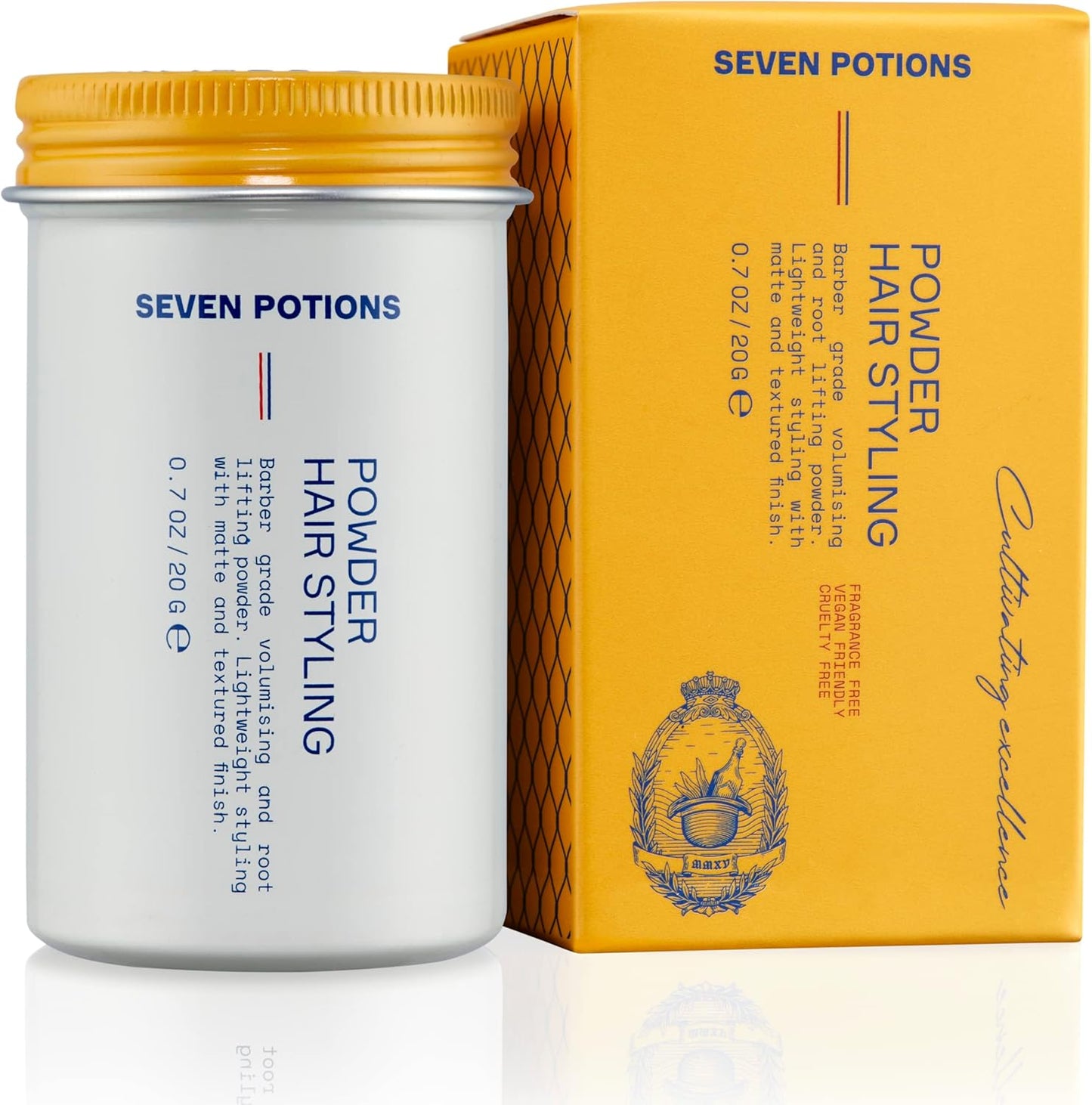 Seven Potions hair styling powder bottle front view for men