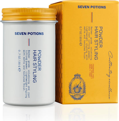 Seven Potions hair styling powder bottle front view for men