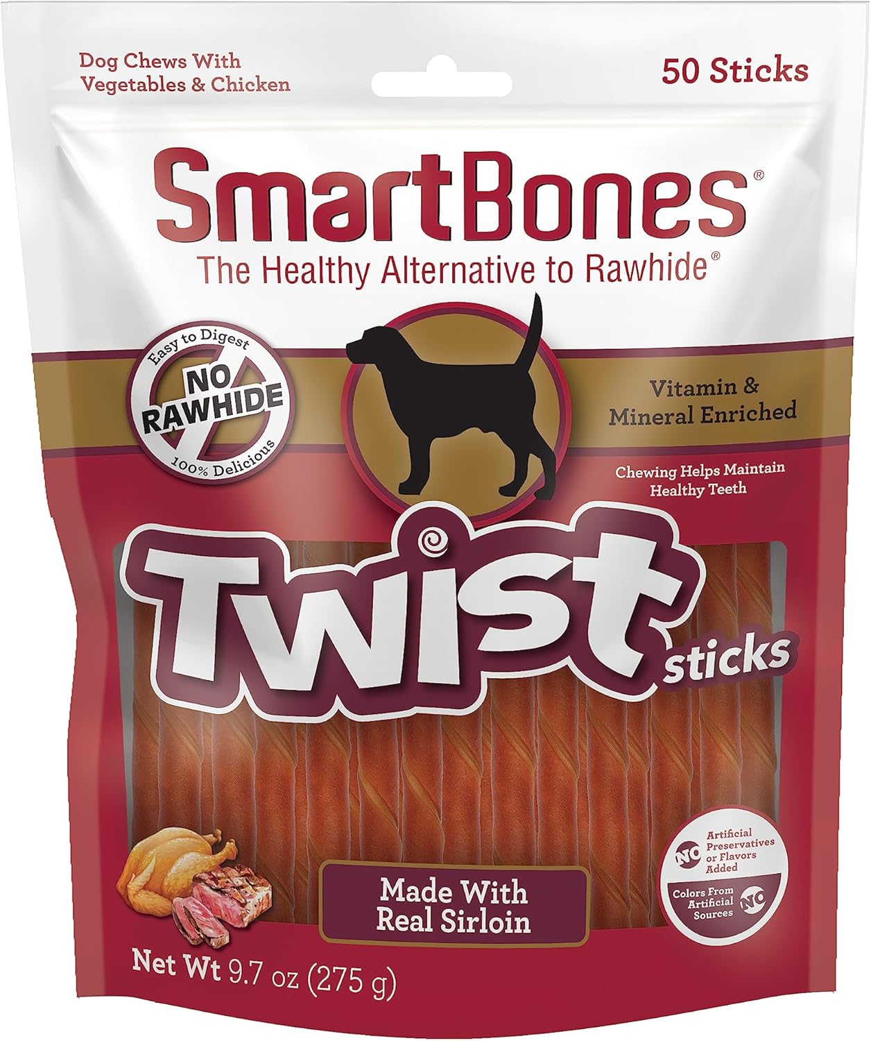 SmartBones 9.7 Ounce pack showing individual dog chew sticks for dental care.