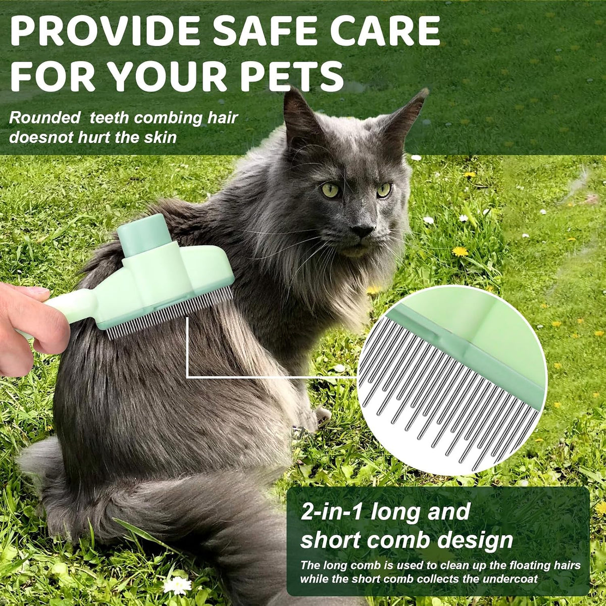 Shopvilla pet grooming brush side profile demonstrating stainless steel pins